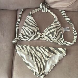 Michael Kors Zebra Olive green Print Halter Bikini Set